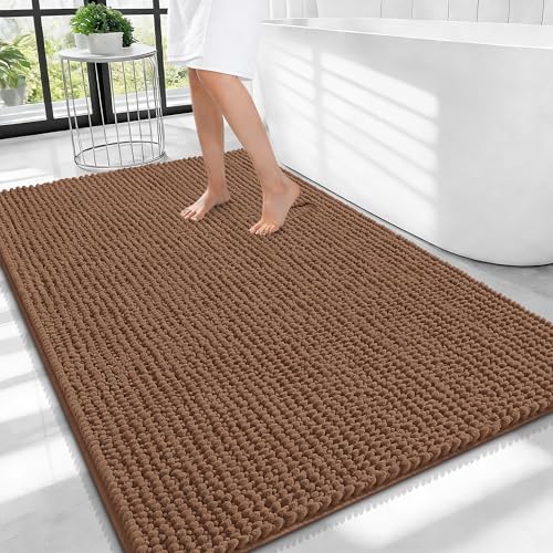 OLANLY Thick Chenille Large Bathroom Rugs 40x32, Absorbent Bath Mat, Mocha
