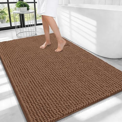 OLANLY Thick Chenille Large Bathroom Rugs 40x32, Absorbent Bath Mat, Mocha