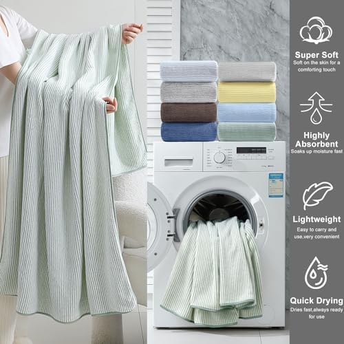4 Piece Bath Towel Set 35"x70"Oversized Bath Towel for Bathroom Ultra Soft Fluffy Extra Large Bath Sheet Luxury Premium Bathroom Towel Highly Absorbent Quick Dry Shower Towel for Hotel Spa,Green White