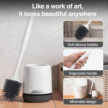 Lefree 2 Pack Silicone Toilet Brush,Rubber Toilet Bowl Brush and Holder Set with Ventilated Holder, Toilet Cleaner Brush for Bathroom,Floor Standing & Wall Mounted Toilet Scrubber Without Drilling