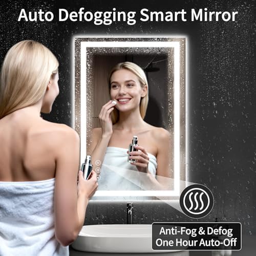 26"x38" LED Bathroom Mirror with Lights, Dimmable, Anti-Fog, Lighted Bathroom Vanity Mirror for Wall, Backlit + Front Lit, Memory Function, Shatter-Proof, Tempered Glass