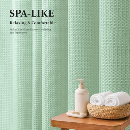 Dynamene Extra Long Waffle Shower Curtain 256 GSM Fabric 72"x84" Mint Green
