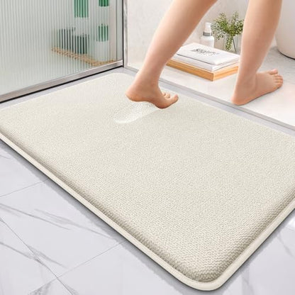 OLANLY Thick Memory Foam Bathroom Rugs 36x24, Absorbent Bath Mat, Ivory