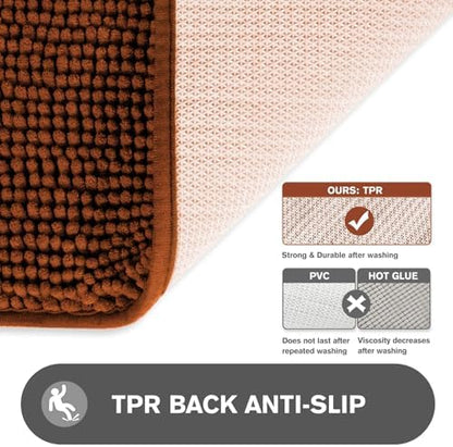 Small Bathroom Rug 12"x18" – Washable and Absorbent Bath Mat, Non Slip, Thick Soft Chenille Bath Rugs for Bathroom Floor, Shower, Sink, Dog mat(Rust)