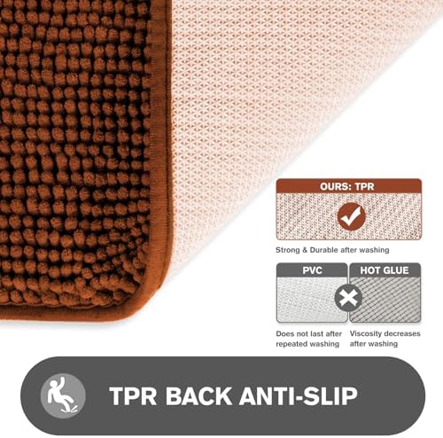 Bathroom Runner Rug 24 x 60 Inch – Extra Large Long Bath Mat | Absorbent and Washable Thick Chenille Bath Rug Non-Slip Runner Rug for Bathroom Floor, Shower, Sink(Rust)