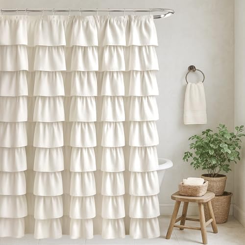 Seasonwood Ruffle Shower Curtain Cream, 72" x 72"