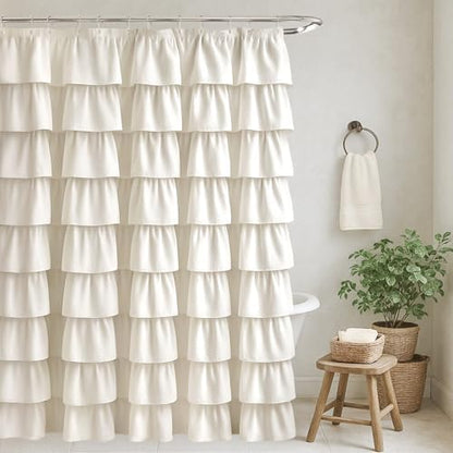Seasonwood Ruffle Shower Curtain Cream, 72" x 72"