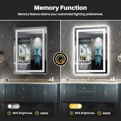 Briivue 24x30 Inch LED Bathroom Mirror with Lights, Backlit & Front Lit