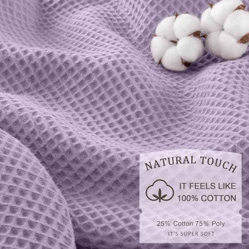 Waffle Weave Shower Curtain Heavyweight Cotton Fabric Lavender 72Wx72L
