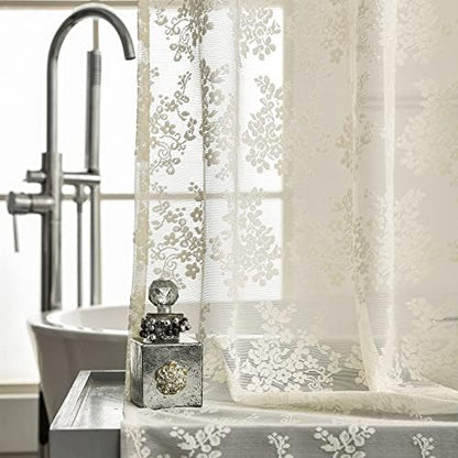 Ivory Lace Shower Curtain 72x72, Vintage Shabby Chic with Attached Valance