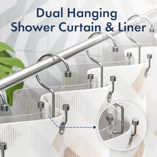 Bathway Shower Curtain Hooks Chrome Shower Curtain Rings, 12 Pcs Metal Double Hooks Rings Rust Proof for Bathroom Shower Curtain Rod