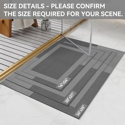 YDKGL Non Slip Bath Mat Thin Bathroom Rugs Fit Under Door Dark Grey 20"x32"