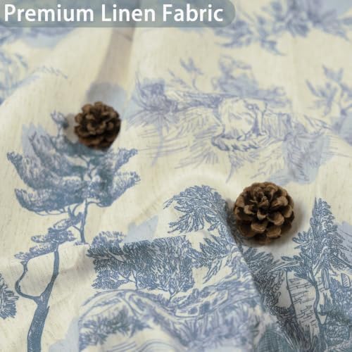 ORTIGIA Ruffle Linen Shower Curtain with Metal Hooks 72x72 Inch, Blue and White Toile de Jouy for Vintage French Country Waterproof Bathroom Decor Chateau Toile Pattern