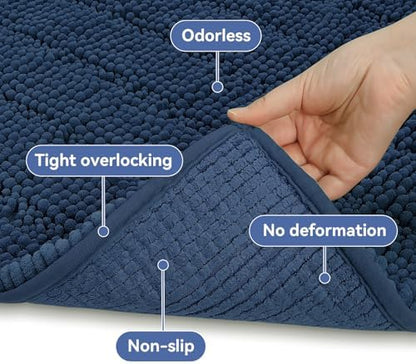 Bcoimo Bath Rug Mat,Chenille Extra Soft Navy Bathroom Floor Shower Tub Mats