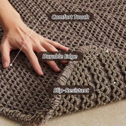 Sunfly Boho Herringbone Waffle Bath Mat, Ultra Soft Non-Slip Bathroom Rug - Super Absorbent & Quick Dry, Washable Bath Rug for Bathroom 24"x48" Taupe