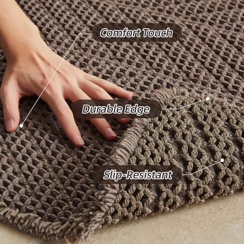 Sunfly Boho Herringbone Runner, Ultra Soft Non-Slip Waffle Bath Mat - Super Absorbent & Quick Dry Washable,Bathroom Runner Rug 24"x72" Taupe
