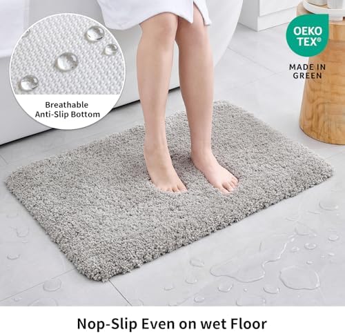 Disolla Grey Bathroom Rug 24x48 - Non-Slip Plush Thick Bath Mat, Highly Absorbent & Ultra Soft Fluffy Floor Mat, Machine Washable for Shower and Tub