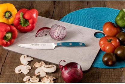 Arcos Forged Vegetable Knife Stainless Steel 5 Inch. Ergonomic Polyoxymethylene POM Handle & Special Silk Silver Blade 130 mm. Series Manhattan. Black Color.