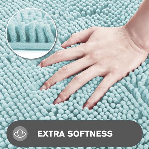 Bathroom Runner Rug 24 x 60 Inch – Extra Large Long Bath Mat | Absorbent and Washable Thick Chenille Bath Rug Non-Slip Runner Rug for Bathroom Floor, Shower, Sink(Aqua)