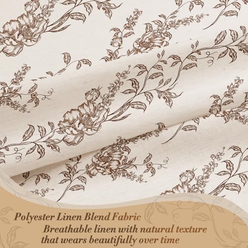 Brown Linen Farmhouse Shower Curtain, Boho Floral Bathroom 72x72