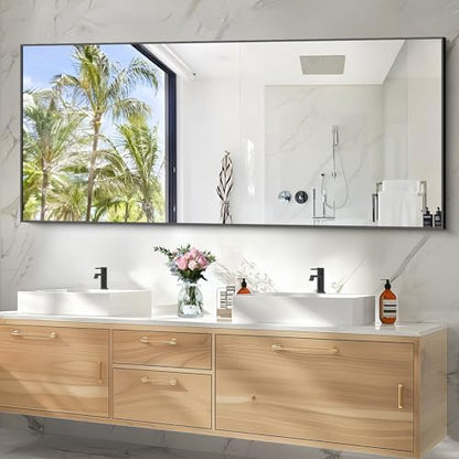 COFENY 30x72inch Bathroom Mirror, Black Rectangle Mirror with Thin Frame, Large Rectangular Wall Mirrors for Bathroom, Living Roomm, Hair Salon, Big Farmehouse Mirror Hang Horizontal/Vertical