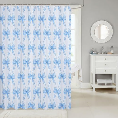 jejeloiu Cute Bow Bathroom Accessories 72"x72" Blue Bowknot Shower Curtain for Bathroom Decor for Kids Boys Girls Kawaii Bath Curtain Waterproof Polyester Fabric for Stalls Bathtubs Princess