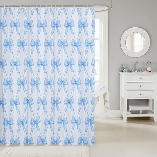 jejeloiu Cute Bow Bathroom Accessories 72"x84" Blue Bowknot Shower Curtain for Bathroom Decor for Kids Boys Girls Kawaii Bath Curtain Waterproof Polyester Fabric for Stalls Bathtubs Princess