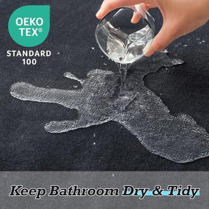 HUXMEYSON Bathroom Rugs Sets 2 Piece, Non-Slip & Quick Dry Bath Mat Set, Ultra Soft Velvet Bath Rugs for Bathroom, Toilet and Shower Floor, Dark Grey
