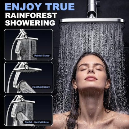 12 Inch High Pressure Rain Shower Head Combo,9 Settings Shower Handheld