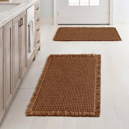MIULEE Set of 2 Waffle Bathroom Rugs Boho Bath Mat Caramel 17x24 Inch