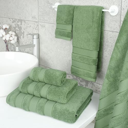 American Soft Linen Salem Turkish Bath Towel Set, 100% Cotton 600 GSM 6 Piece Towels for Bathroom, 2 Bath Towels 2 Hand Towels 2 Washcloths, Sage Green
