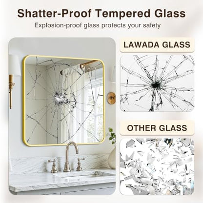 Vanity Bathroom Mirror, 30”x30” Gold Bathroom Mirror for Over Sink