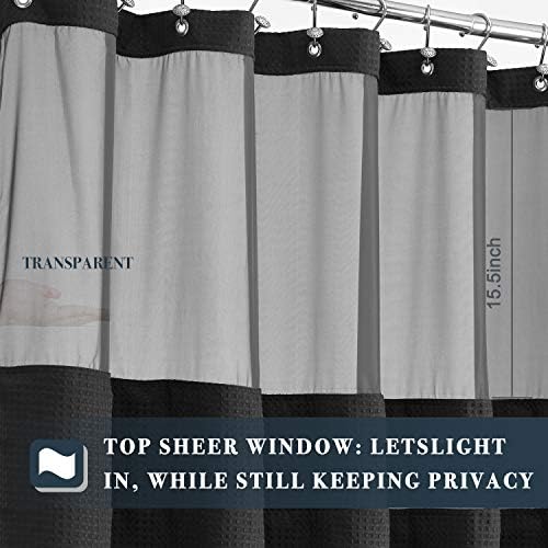 N&Y HOME Waffle Weave Shower Curtain with Snap-in Liner Set Black, 71x72