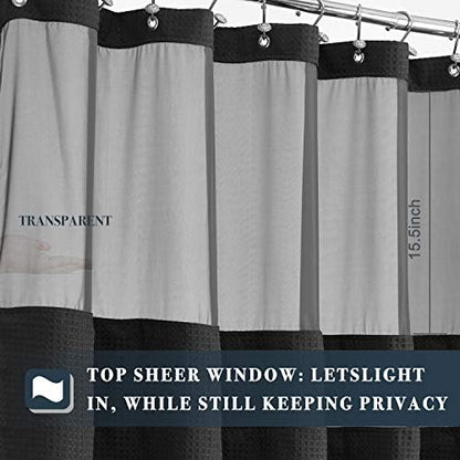 N&Y HOME Waffle Weave Shower Curtain with Snap-in Liner Set Black, 71x72