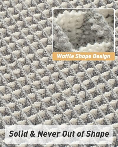 AMOAMI Upgraded Waffle Runner Rug Super Absorbent Non Slip Bath Mats for Bathroom Machine Washable Bathroom Runner Rug with Tassels, Ideal for Hallway Bedroom Laundry Room, 2' x 6', LightGrey & Cream