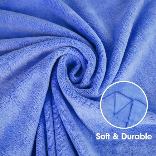 JML Microfiber Bath Towels Set with Hanging Loop, 27" x 55", 6 Pack, Blue