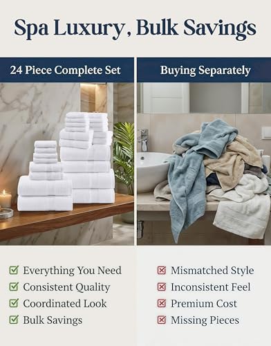 LANE LINEN Bath Towel Set 100% Cotton 24 Piece Soft Absorbent - White