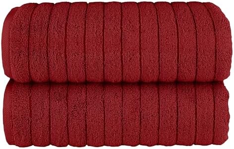 Elegant Comfort 100% Turkish Cotton Corduroy Ribbed Luxury Soft 2 Pack Bath Towels 27 x 54 Inch - Ultra Plush, Absorbent, Quick Dry, Hotel Spa Quality Towels for Bathroom Essentials, Burgundy