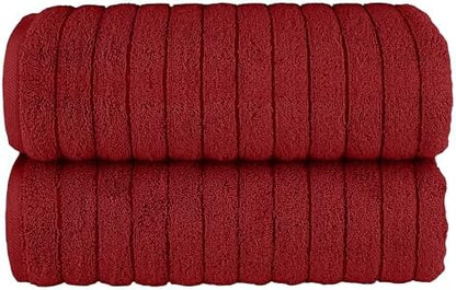 Elegant Comfort 100% Turkish Cotton Corduroy Ribbed Luxury Soft 2 Pack Bath Towels 27 x 54 Inch - Ultra Plush, Absorbent, Quick Dry, Hotel Spa Quality Towels for Bathroom Essentials, Burgundy