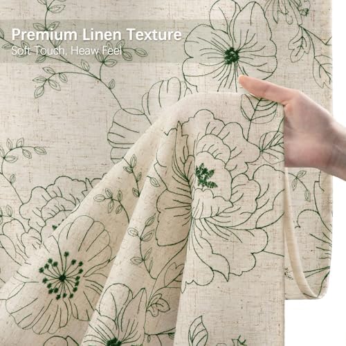 Farmhouse Floral Vintage Shower Curtain for Bathroom, Green Embroidered