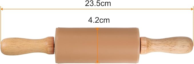 HARFINGTON Silicone Rolling Pins for Baking 9.25 Inch Non-Stick Silicone Surface Wooden Handle Rolling Pin Small Roller Playdough Rolling Pins for Fondant Kitchen Dough Pizza, Brown