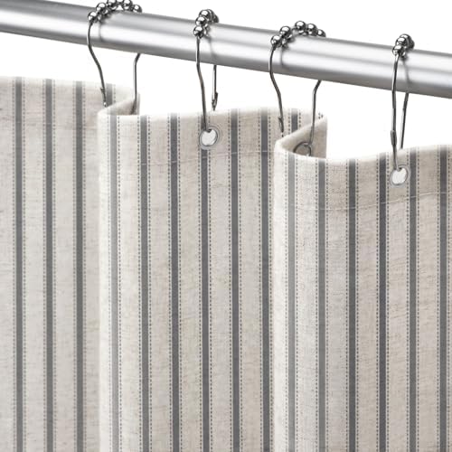 Farmhouse Striped Shower Curtain Grey Vintage Linen Curtain 72"W X 72"L
