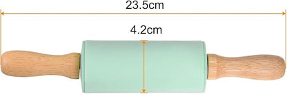 HARFINGTON Silicone Rolling Pins for Baking 9.25 Inch Non-Stick Silicone Surface Wooden Handle Rolling Pin Small Roller Playdough Rolling Pins for Fondant Kitchen Dough Pizza, Green