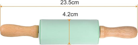 HARFINGTON Silicone Rolling Pins for Baking 9.25 Inch Non-Stick Silicone Surface Wooden Handle Rolling Pin Small Roller Playdough Rolling Pins for Fondant Kitchen Dough Pizza, Green