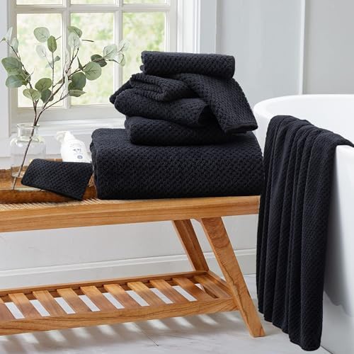 8 Piece Bathroom Towel Set Black |2 Oversized Large Bath Towels Sheet,2 Hand Towels and 4 Washcloths| 600GSM Ultra Soft Luxury Premium Towel Set Highly Absorbent Quick Dry Hotel Towel Collection