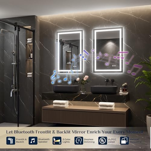 Keonjinn 24" x 36" LED Bathroom Mirror with Lights, Frontlit & Backlit