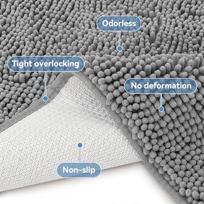 Bcoimo Bath Rug Mat,36x24 Chenille Non Slip Gray Bathroom Floor Shower Mats