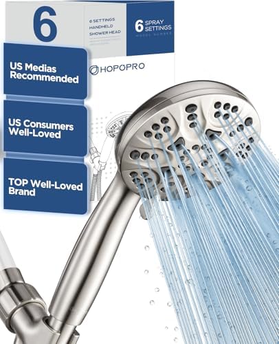HOPOPRO High Pressure Handheld Shower Head Set with 6 Modes, Brushed Nickle