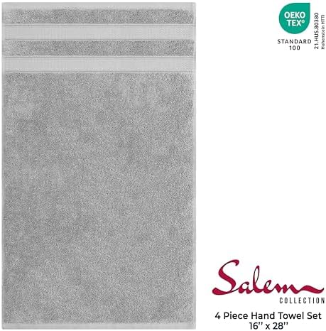 American Soft Linen Salem 100% Cotton Turkish 4 Piece Hand Towels for Bathroom, 600 GSM Soft Absorbent Quickdry Hand Face Towel Set, Cool Grey