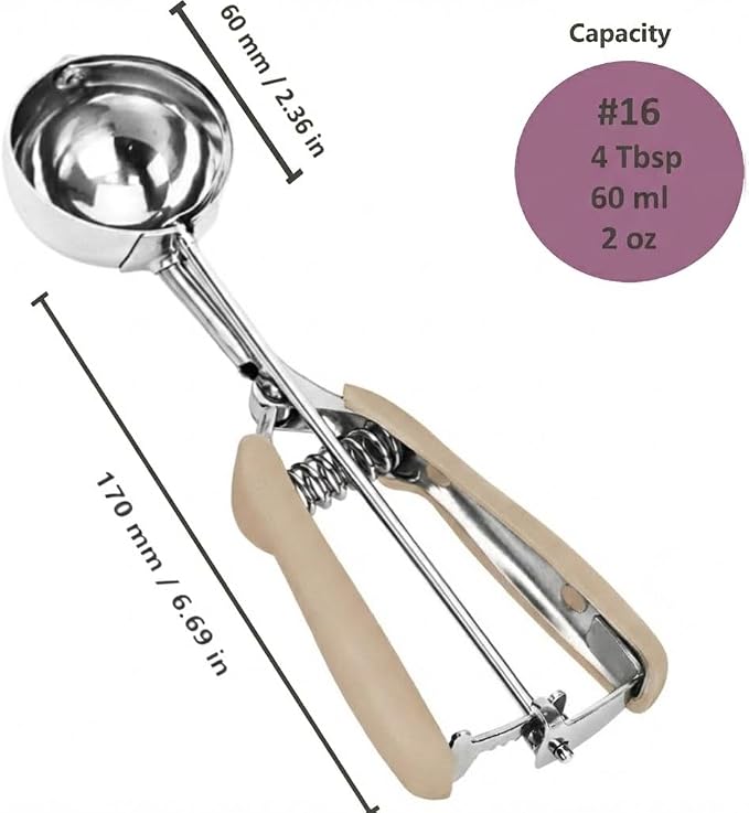 Ice Cream Scoop, 18/8 Stainless Steel Cookie Scoop, Cookie Scoops for Baking, 4 Tbsp/ 60 ml/ 2 oz Cookie Dough Scoop, Ice Cream Scooper with Trigger Release, Cookie Scooper for Baking(#16 Brown)